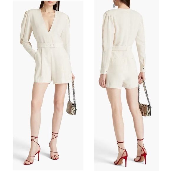 IRO Narma Pleated Crepe V Neck Long Puff Sleeve Belt Romper Playsuit Size 6 NEW - Picture 7 of 12